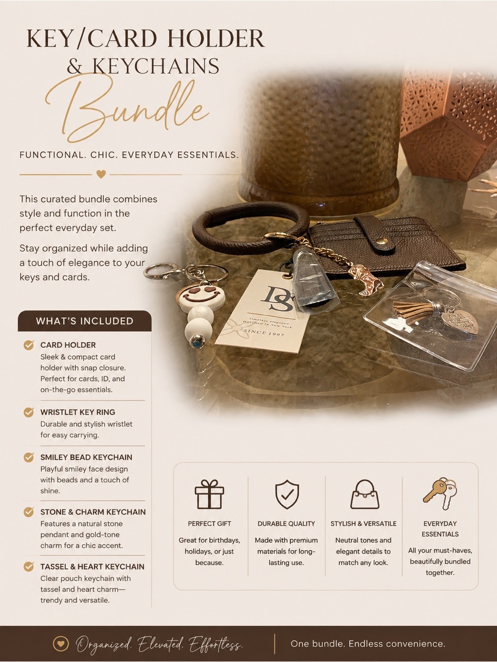 Key/Card Holder and Keychains Bundle